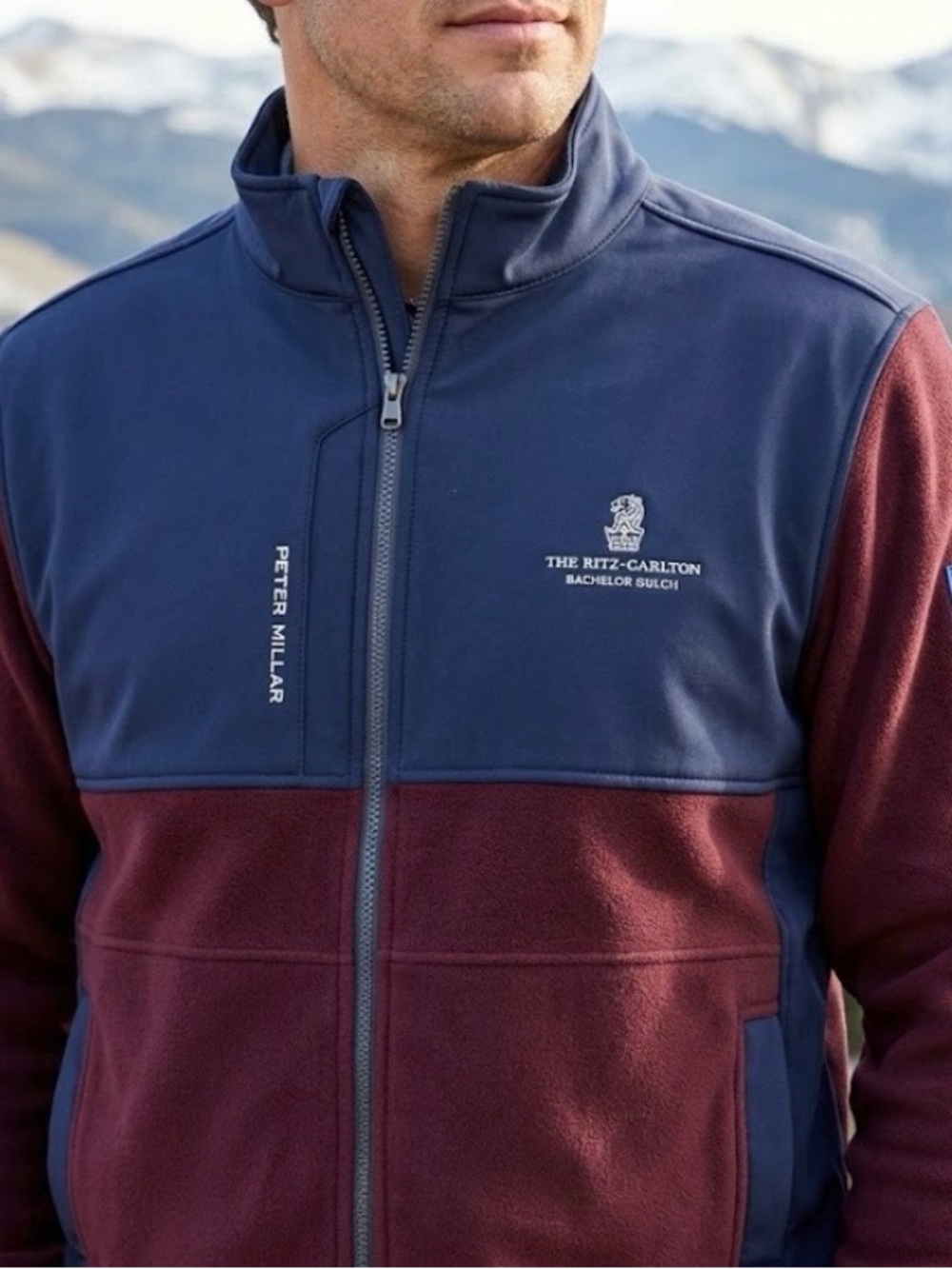 Peter Millar Navy and Burgundy Lightweight Zip Jacket